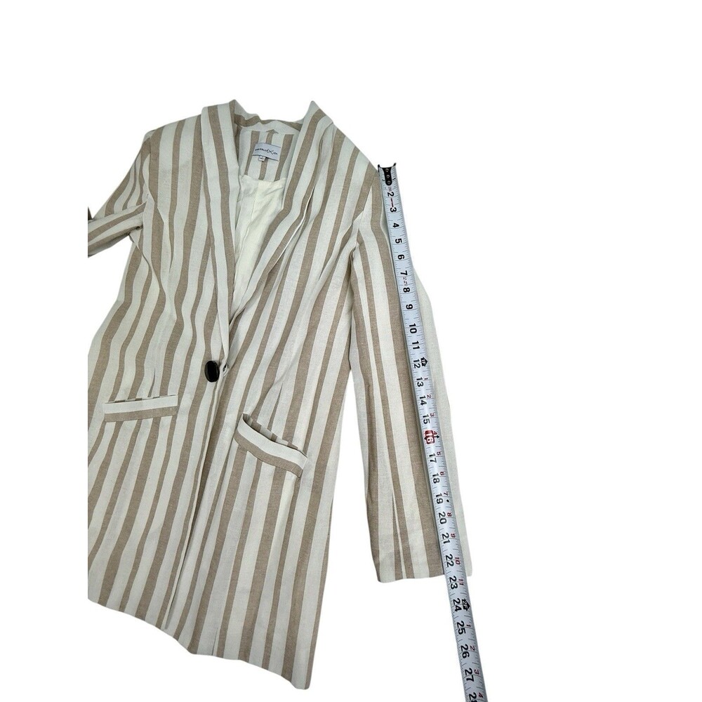 Chriselle x J.O.A. Striped Summer Boyfriend Blazer Tan White Longline Size S - Picture 10 of 10